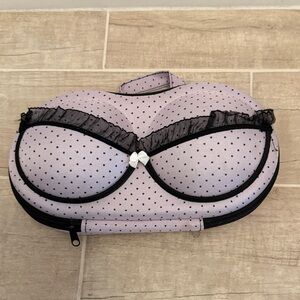 Lavender Polka Dot Bra Travel Case with Black Trim